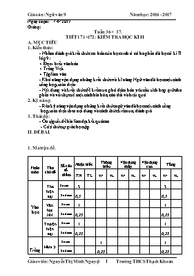 Giáo án Ngữ văn Lớp 9 - Tiết 171+172 Kiểm tra học kì II - Năm học 2016-2017